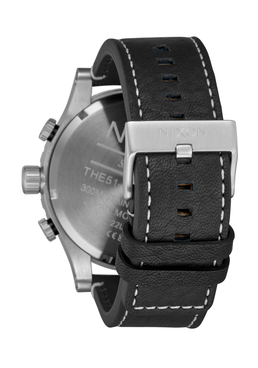 NIXON 51-30 Chrono Leather Silver / Black / Cranberry Men's Watch | A13925199-00