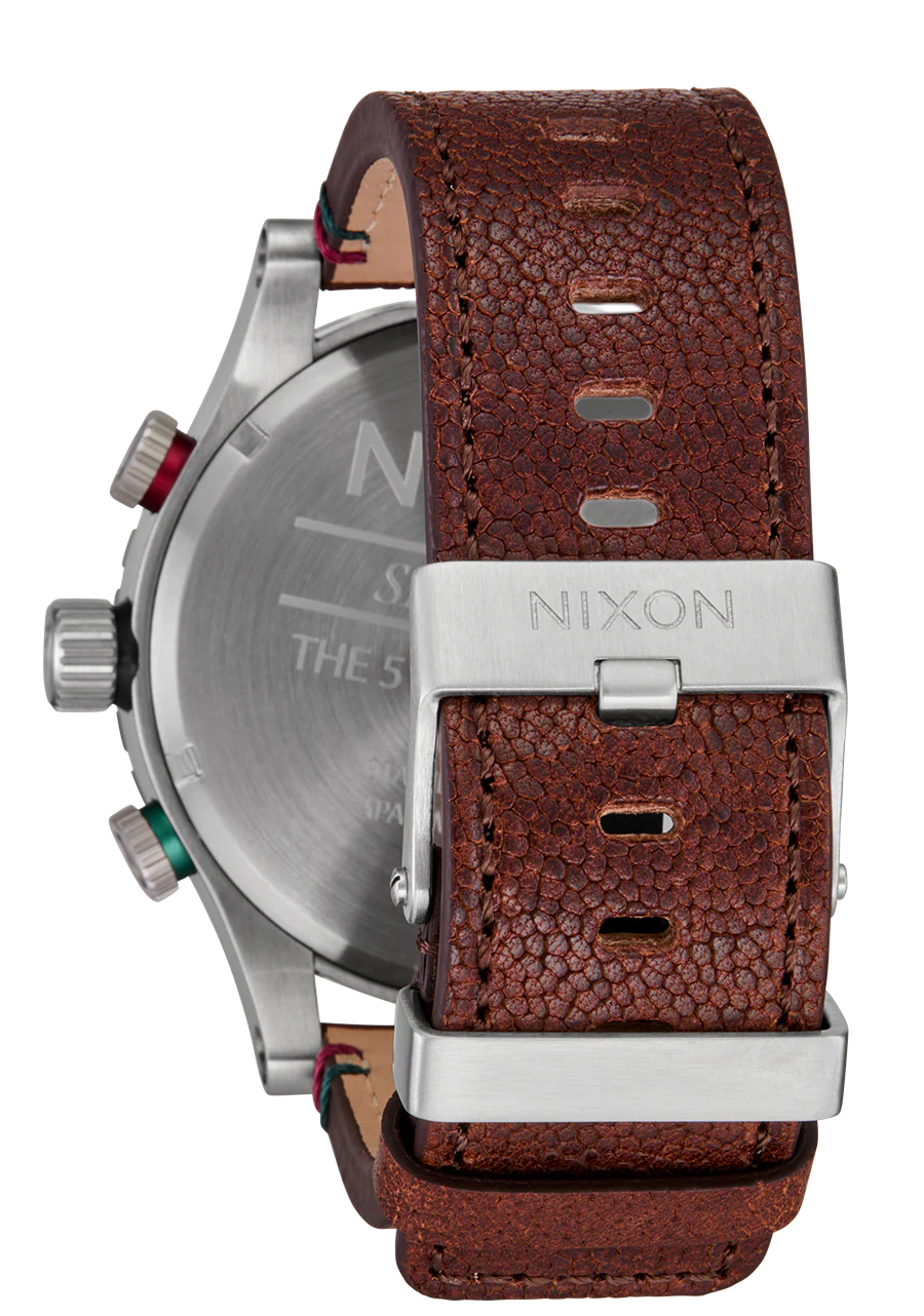 Nixon 51-30 Silver Dial Chronograph Leather Men’s Watch | A13925341-00