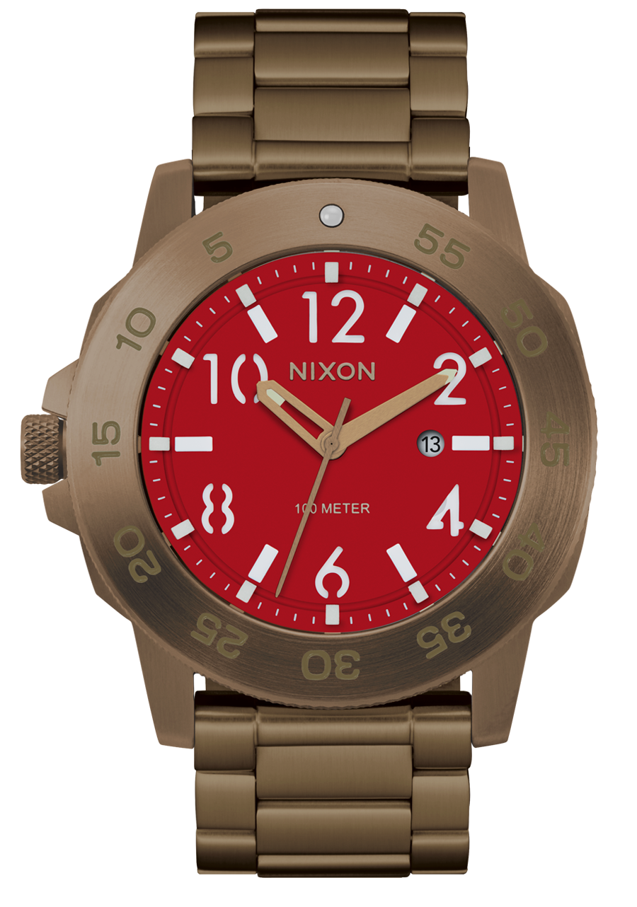 NIXON Smyth 44 - Khaki Red Unisex Watch | A14145262-00
