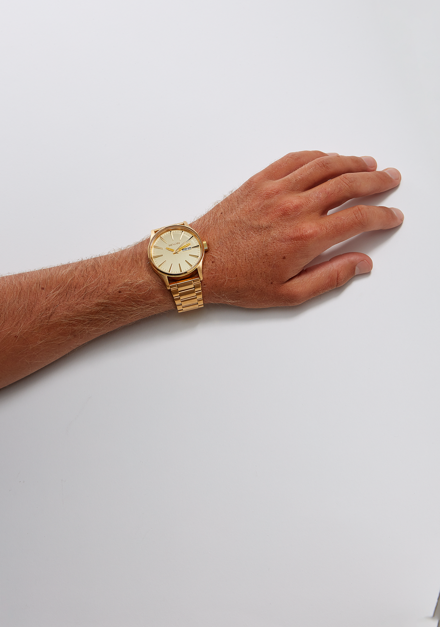 NIXON Sentry Stainless Steel Gold Dial and White Steel Bracelet 36mm Unisex Watch - view 5
