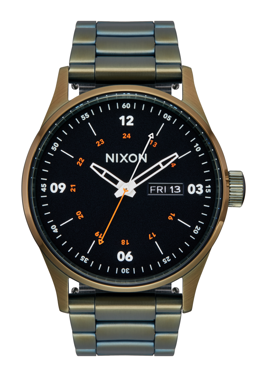 NIXON Sentry Stainless Steel Dark Olive Dial and Black Steel Bracelet 36mm Unisex Watch