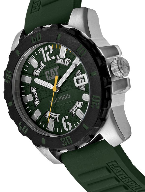 CAT Steel Barricade Green Silicone Strap Men's Watch | AR.141.23.133