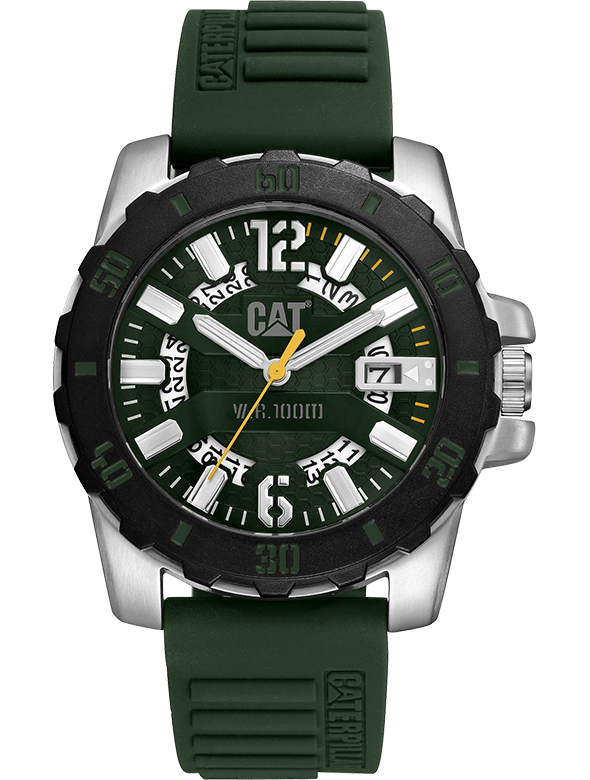 CAT Steel Barricade Green Silicone Strap Men's Watch | AR.141.23.133
