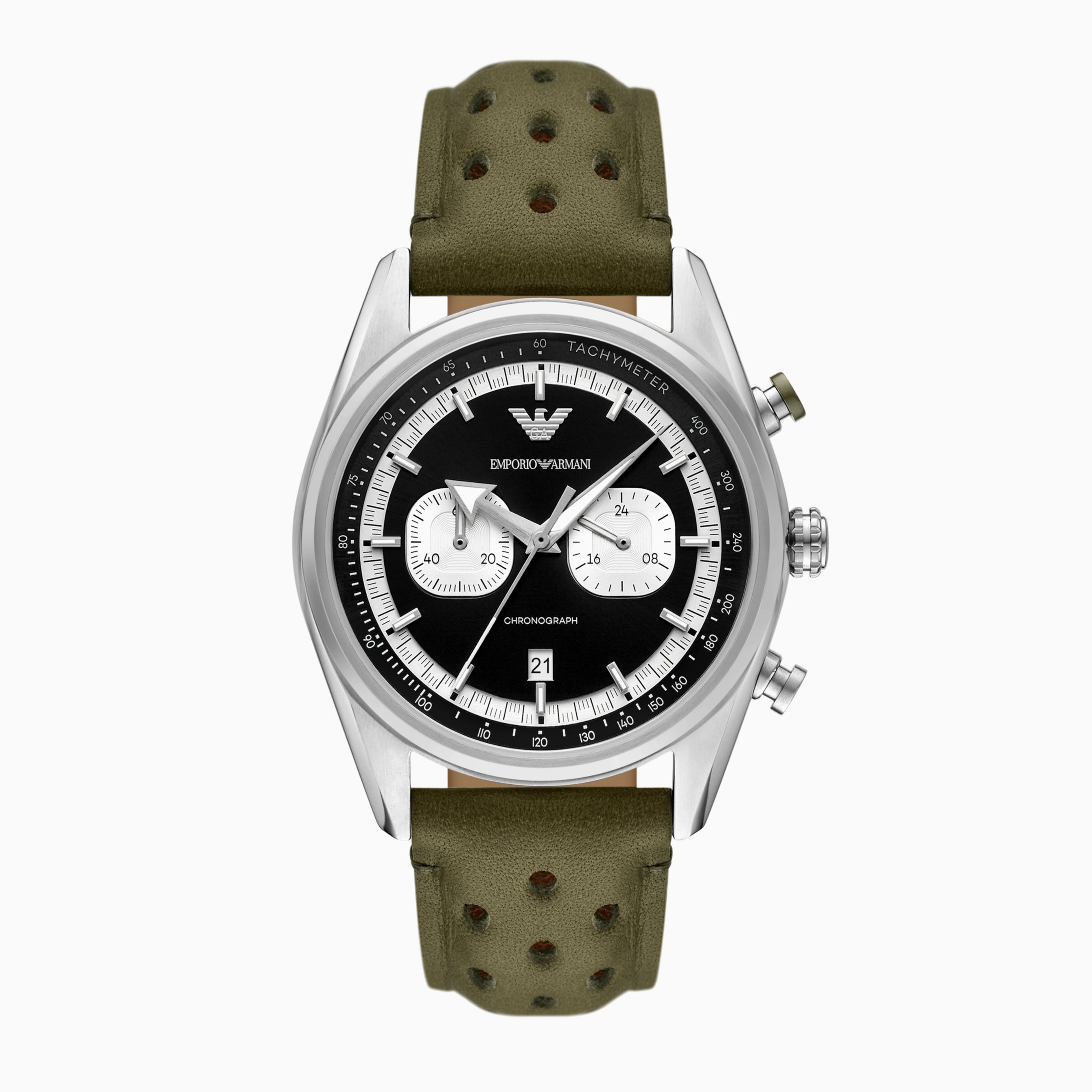 Emporio Armani Racer Chronograph Black Dial Leather Strap Men's Watch | AR11709