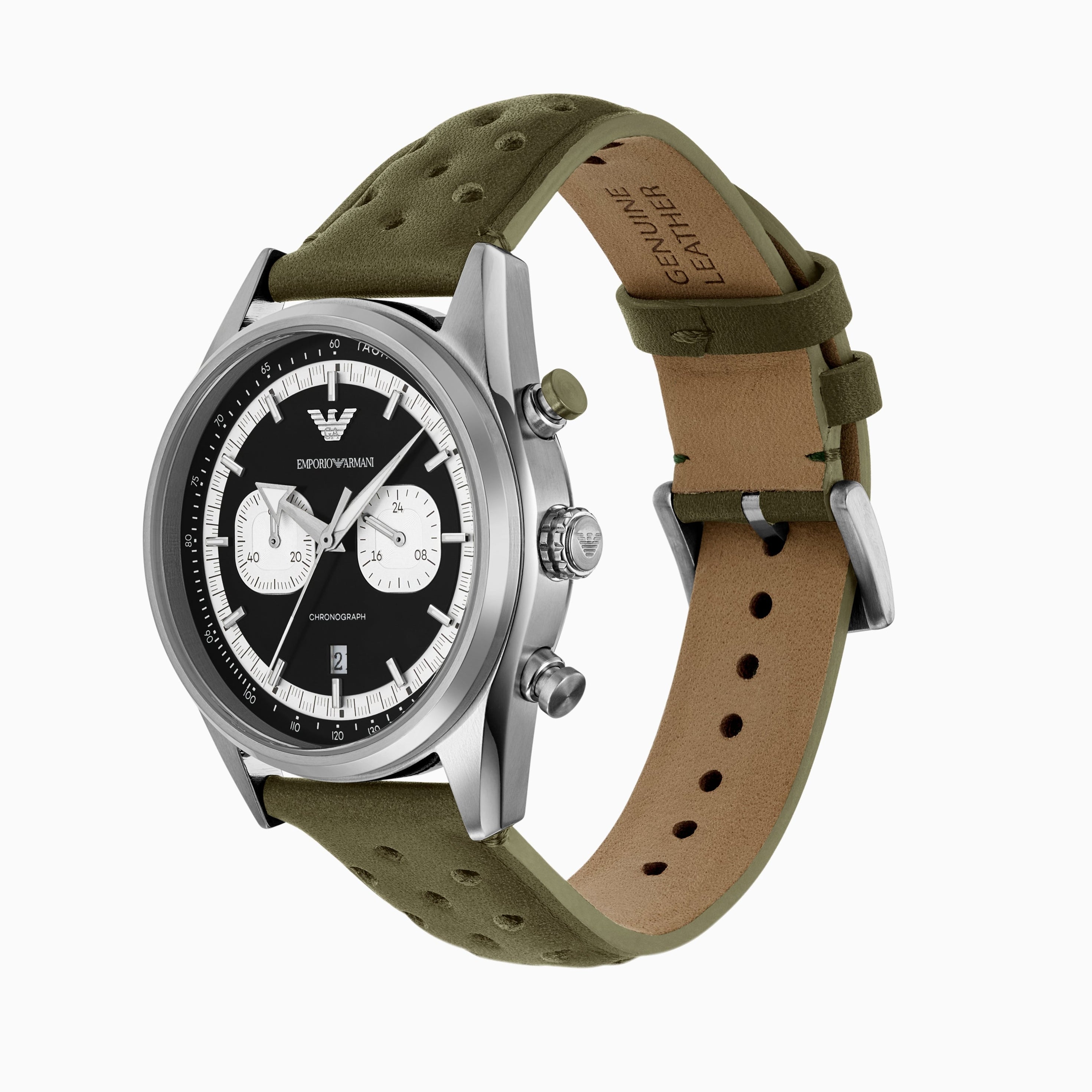 Emporio Armani Racer Chronograph Black Dial Leather Strap Men's Watch | AR11709