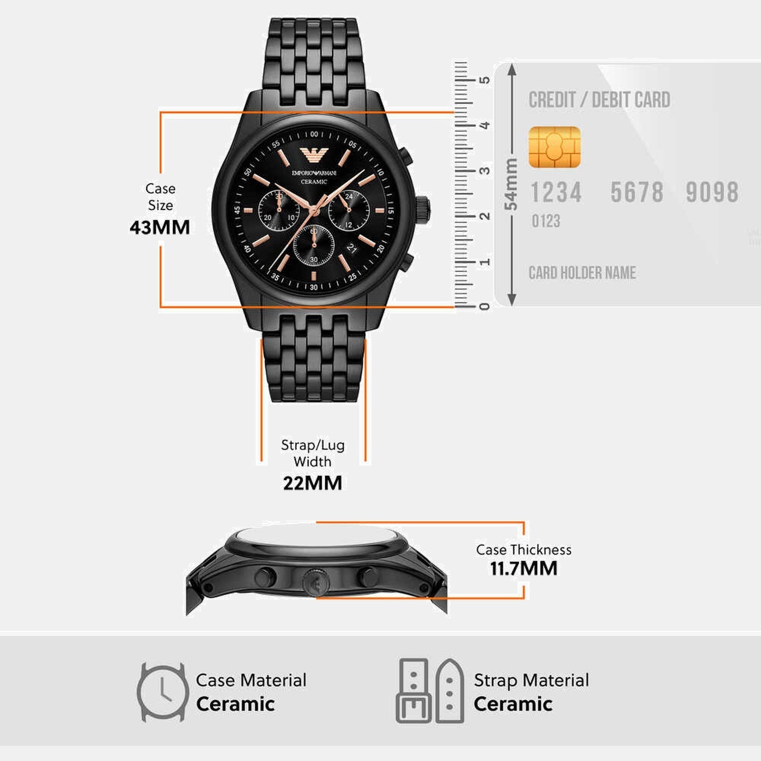 Emporio Armani Black Dial Chronograph Quartz Ceramic Men's Watch | AR70015