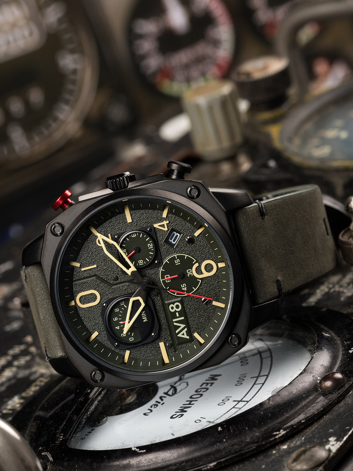 AVI-8 Hawker Hunter Retrograde Chronograph Deep Green Black Av 4052 08