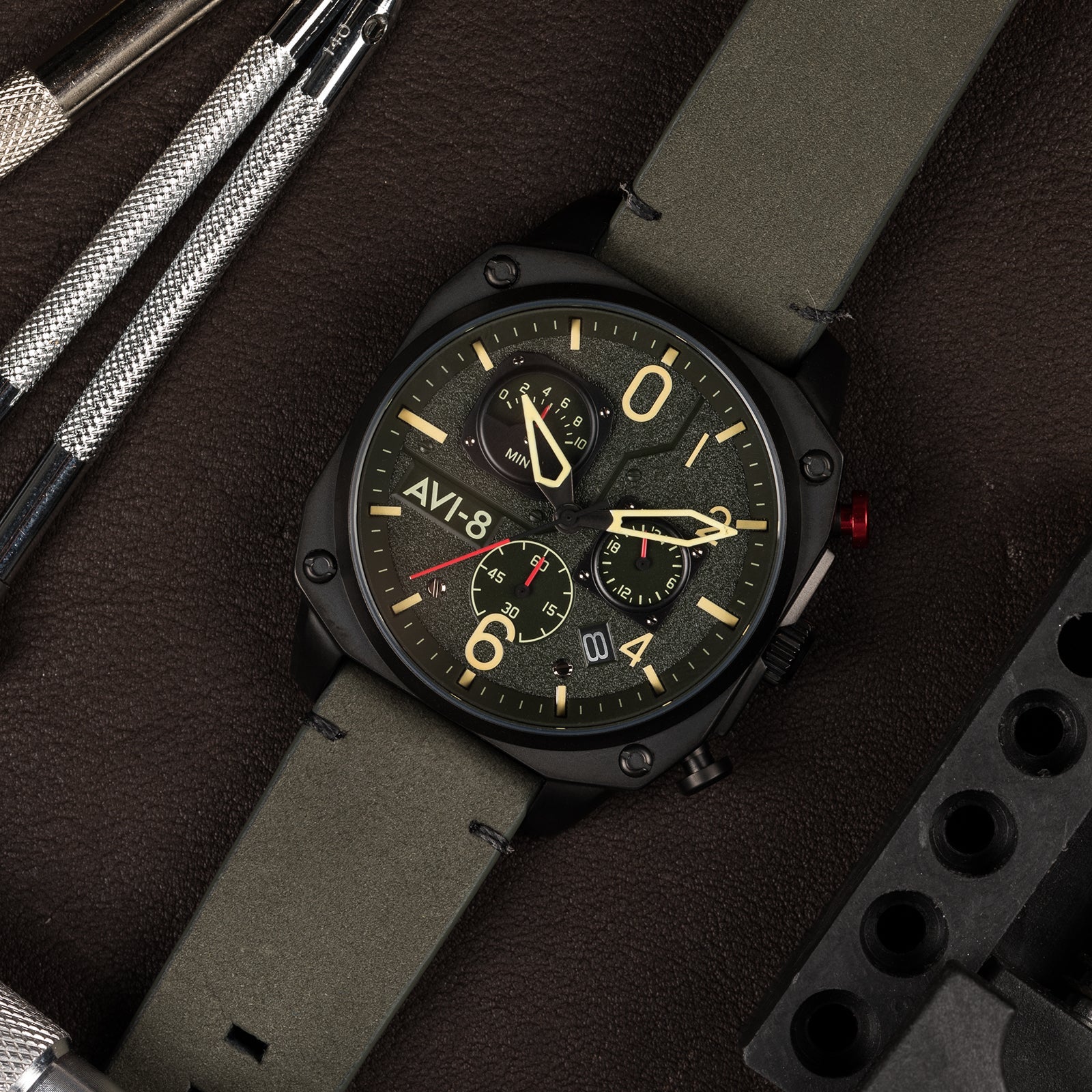 AVI-8 Hawker Hunter Retrograde Chronograph Deep Green Black Av 4052 08
