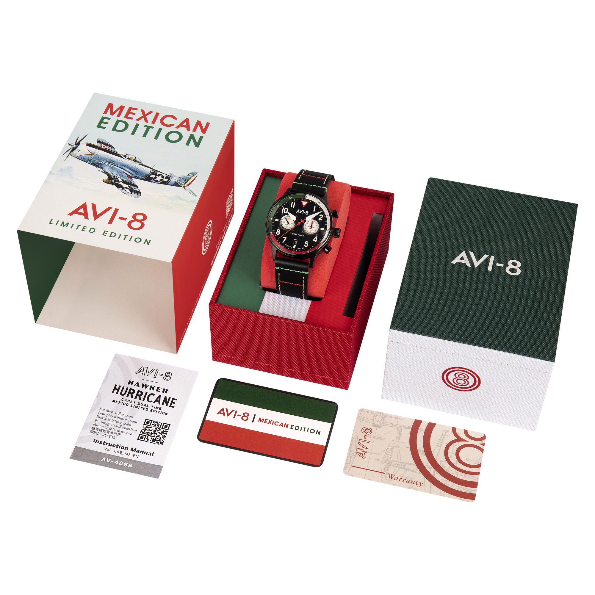 AVI-8 Carey Dual Time Mexico Limited Edition Tri Color Black