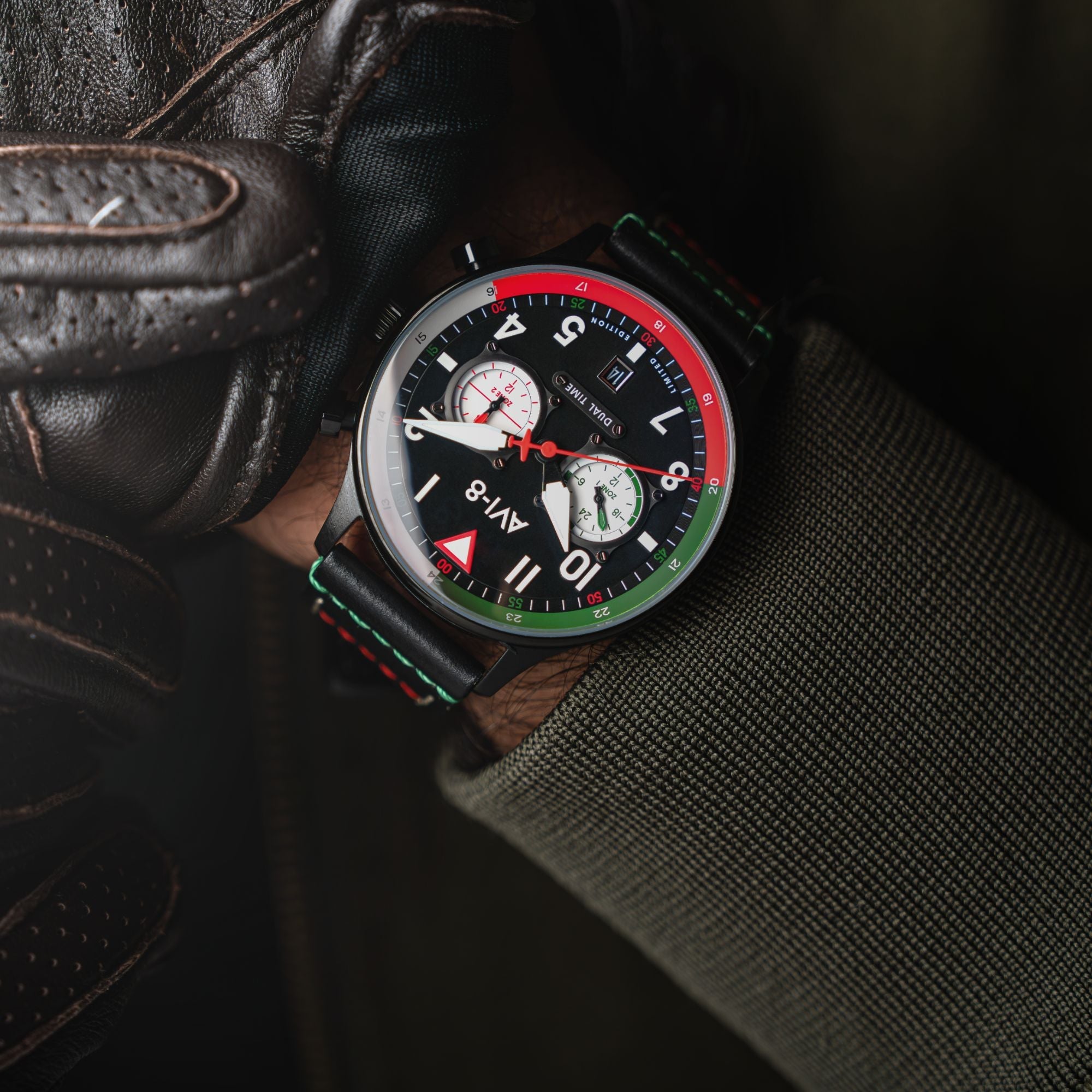 AVI-8 Carey Dual Time Mexico Limited Edition Tri Color Black