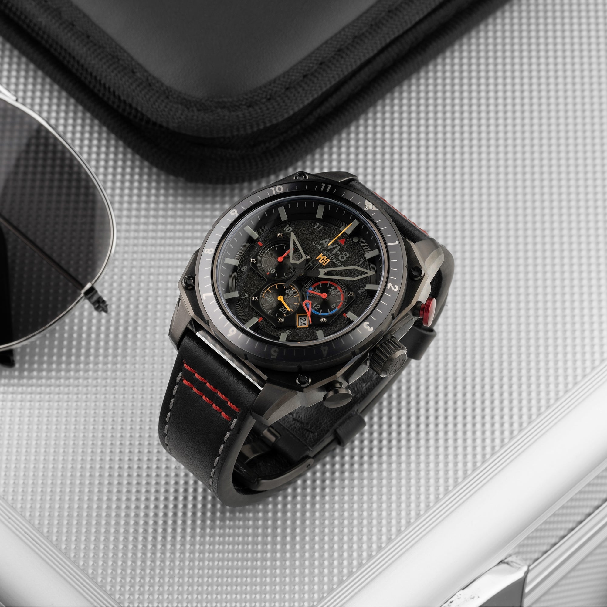 AVI-8 Hawker Hunter Atlas Dual Time Chronograph Black Ops Av 4100 04