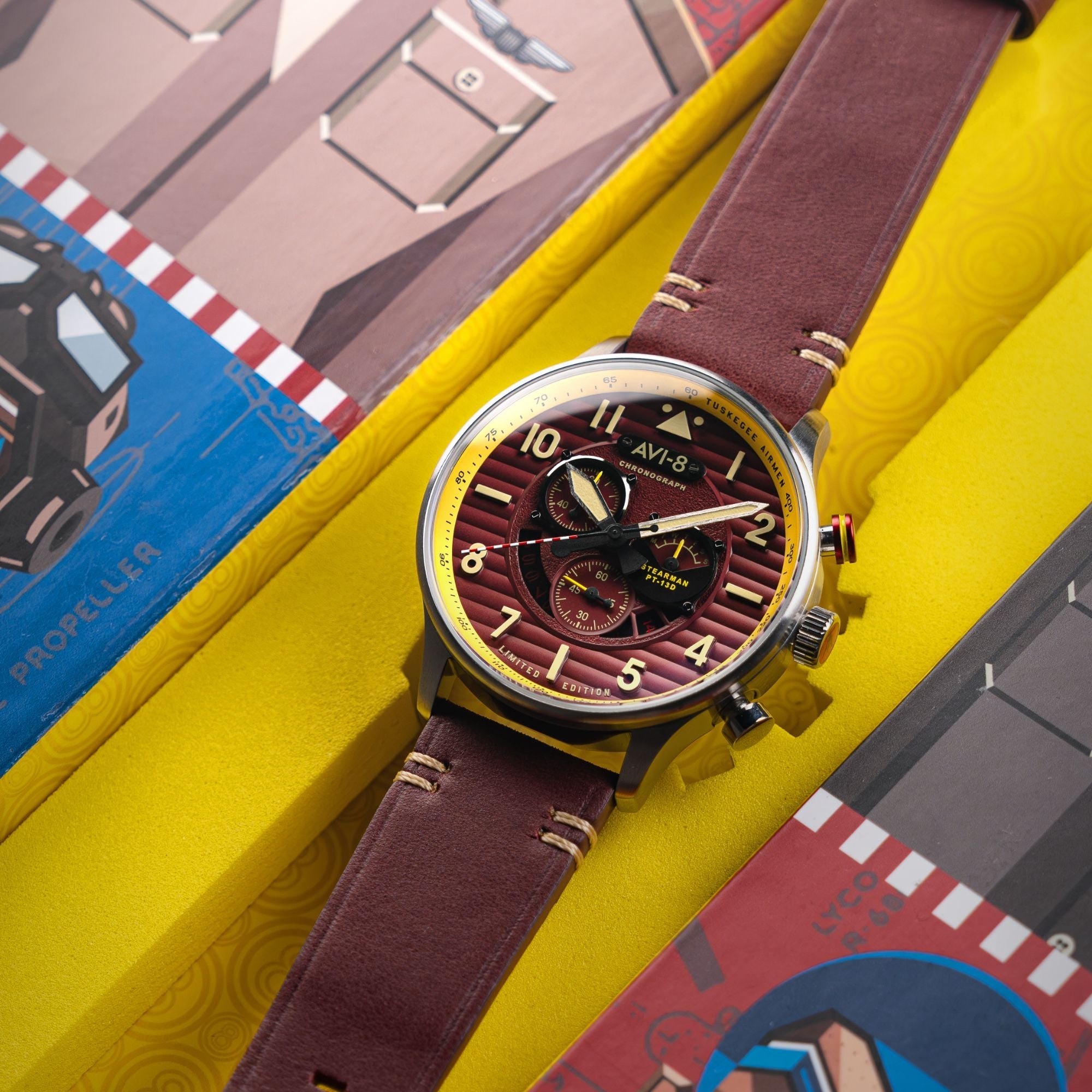 AVI-8 Flyboy Spirit Of Tuskegee Chronograph Limited Edition Brown Av 4109 02