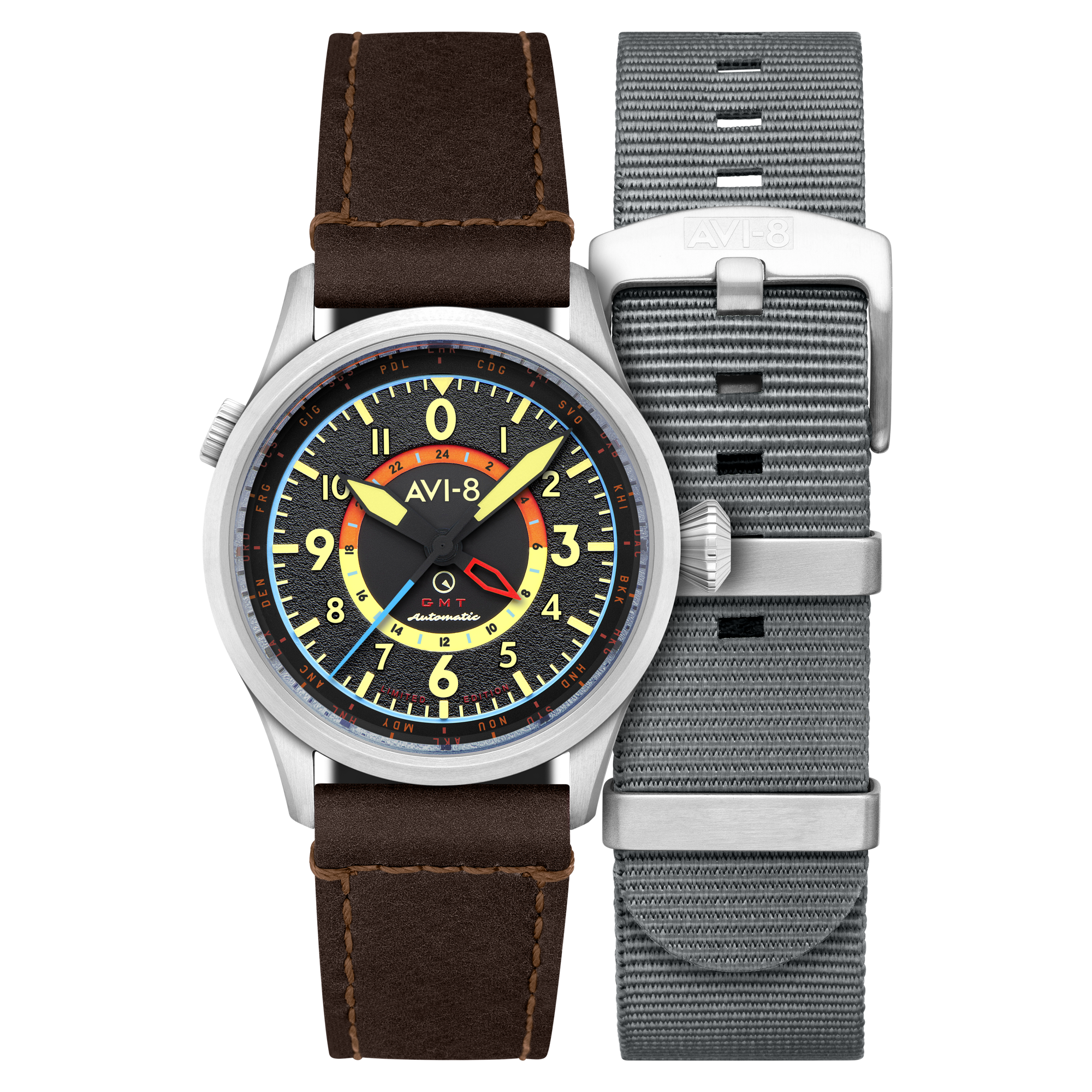 AVI-8 Wingman Worldtimer Gmt Automatic Islander Limited Edition Viper Black