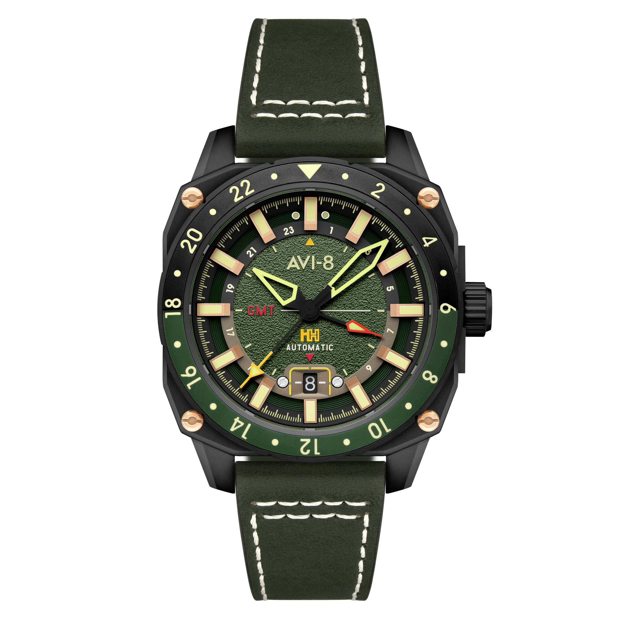 AVI-8 Hawker Hunter Atlas Gmt Automatic Amazon Green Av 4122 03