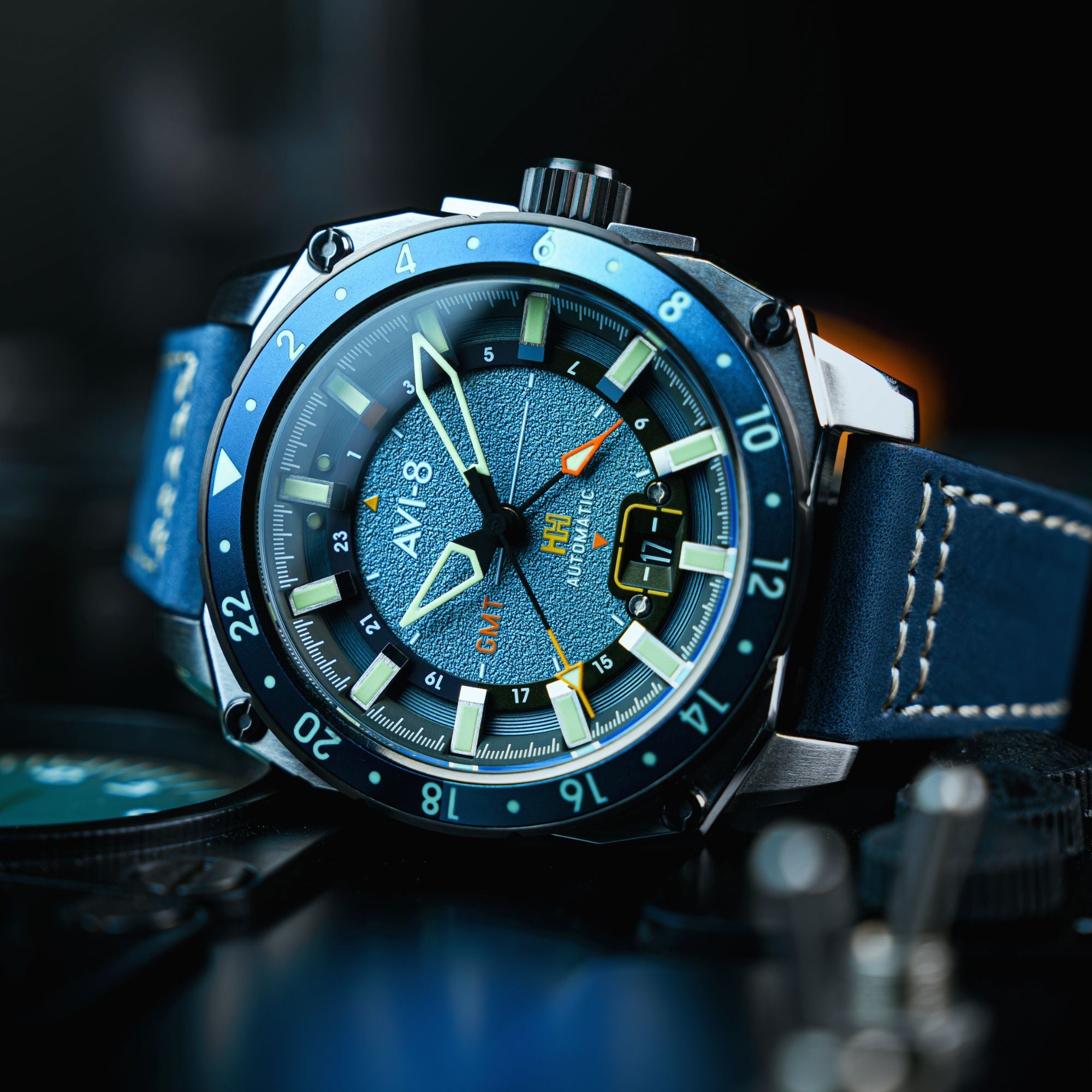 AVI-8 Atlas Gmt Automatic Retro Blue