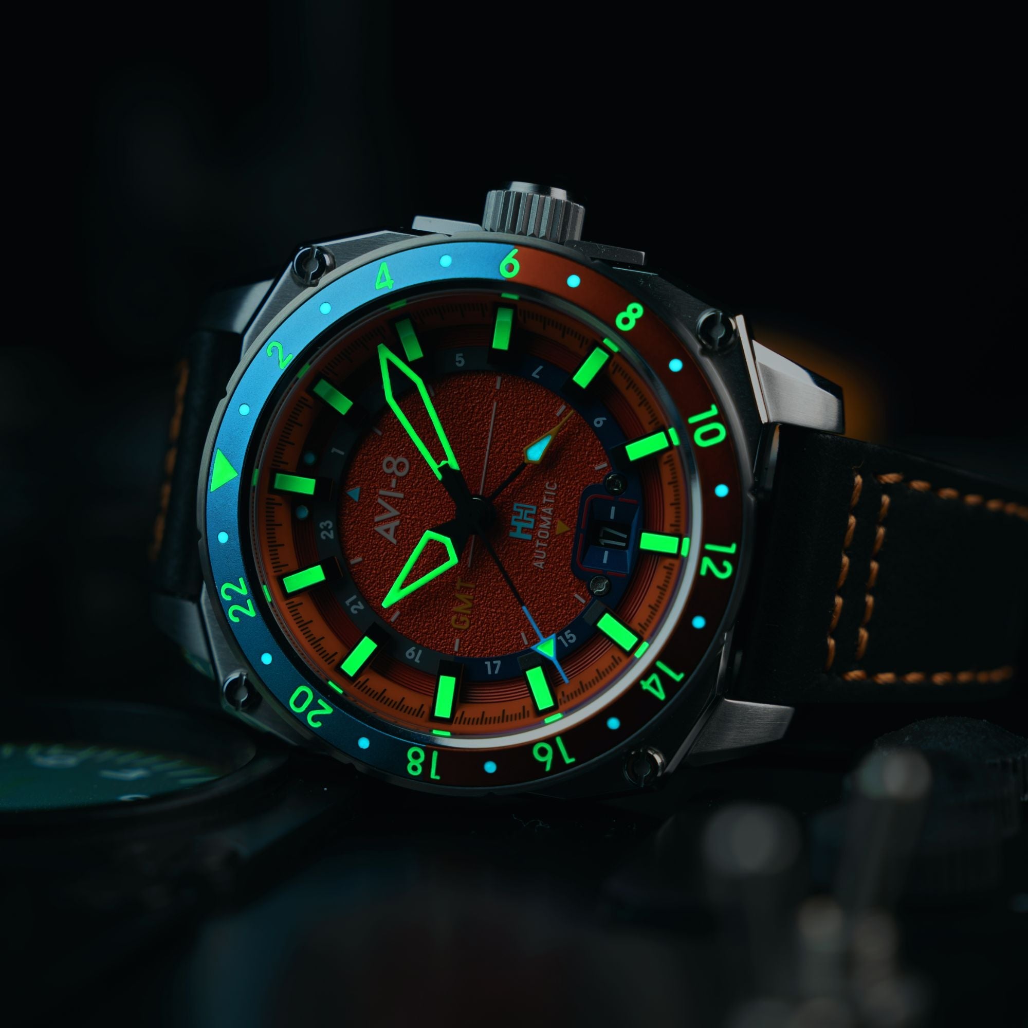 AVI-8 Atlas Gmt Automatic Orangish Red