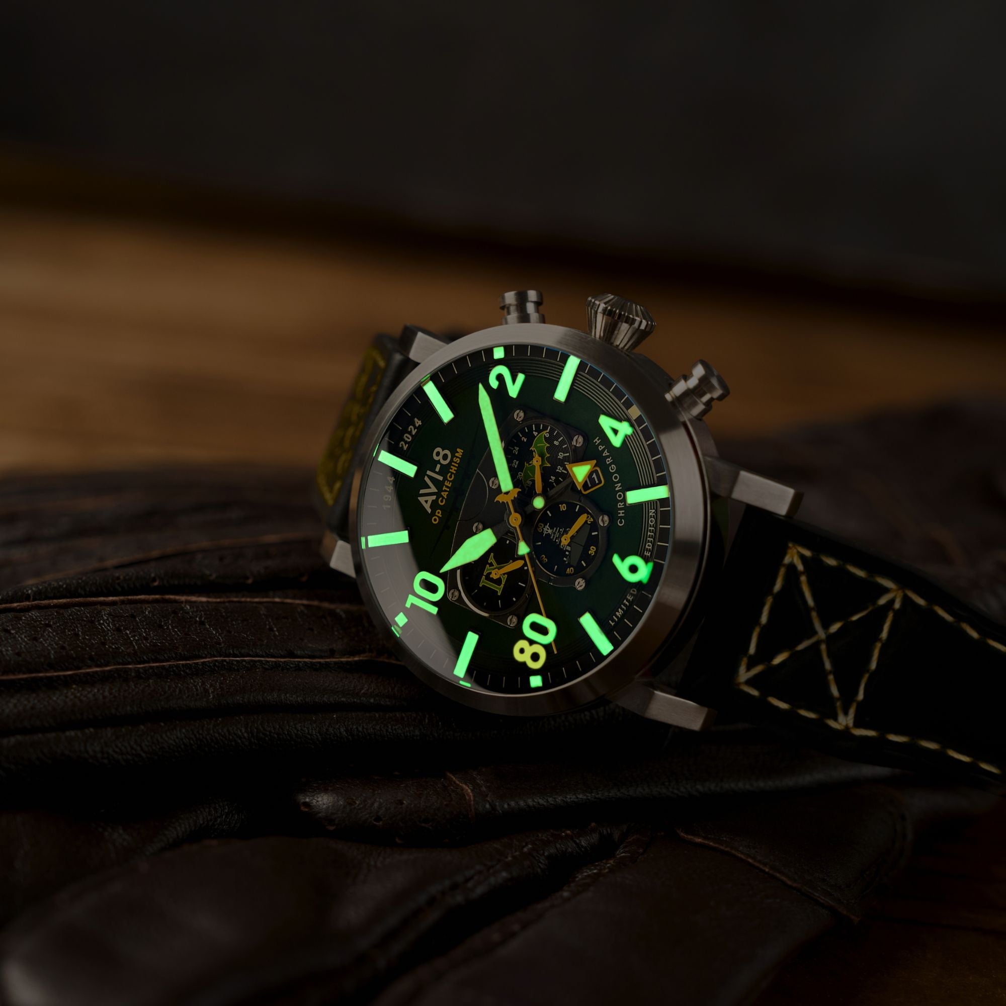 AVI-8 Dambuster Operation Catechism 80Th Dual Time Chronograph Limited Edition Bat Green Av 4124 02