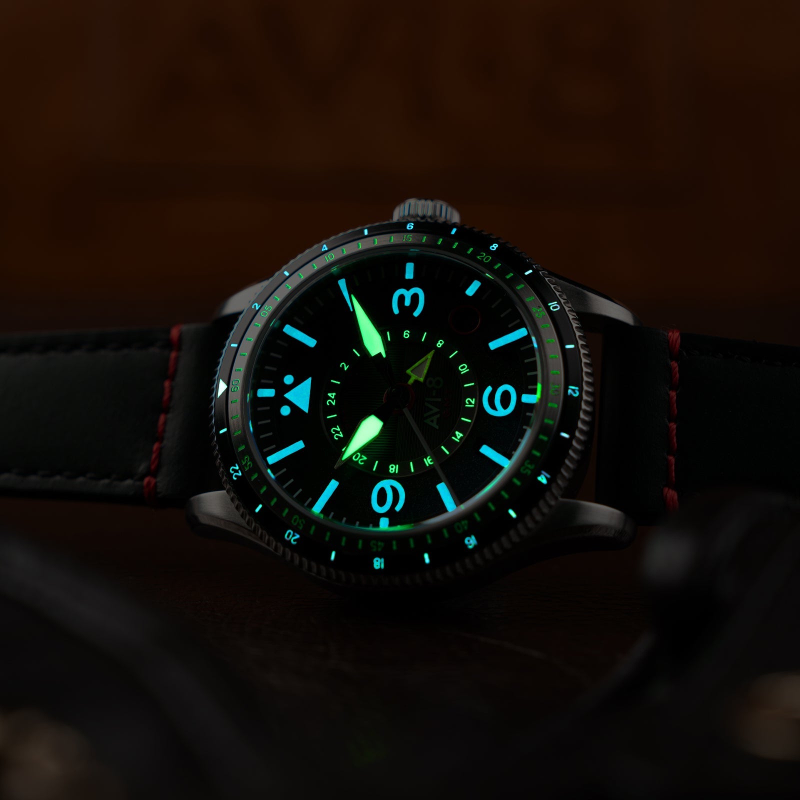 AVI-8 Flyboy Airmaster Gmt Automatic Engine Black Av 4128 01