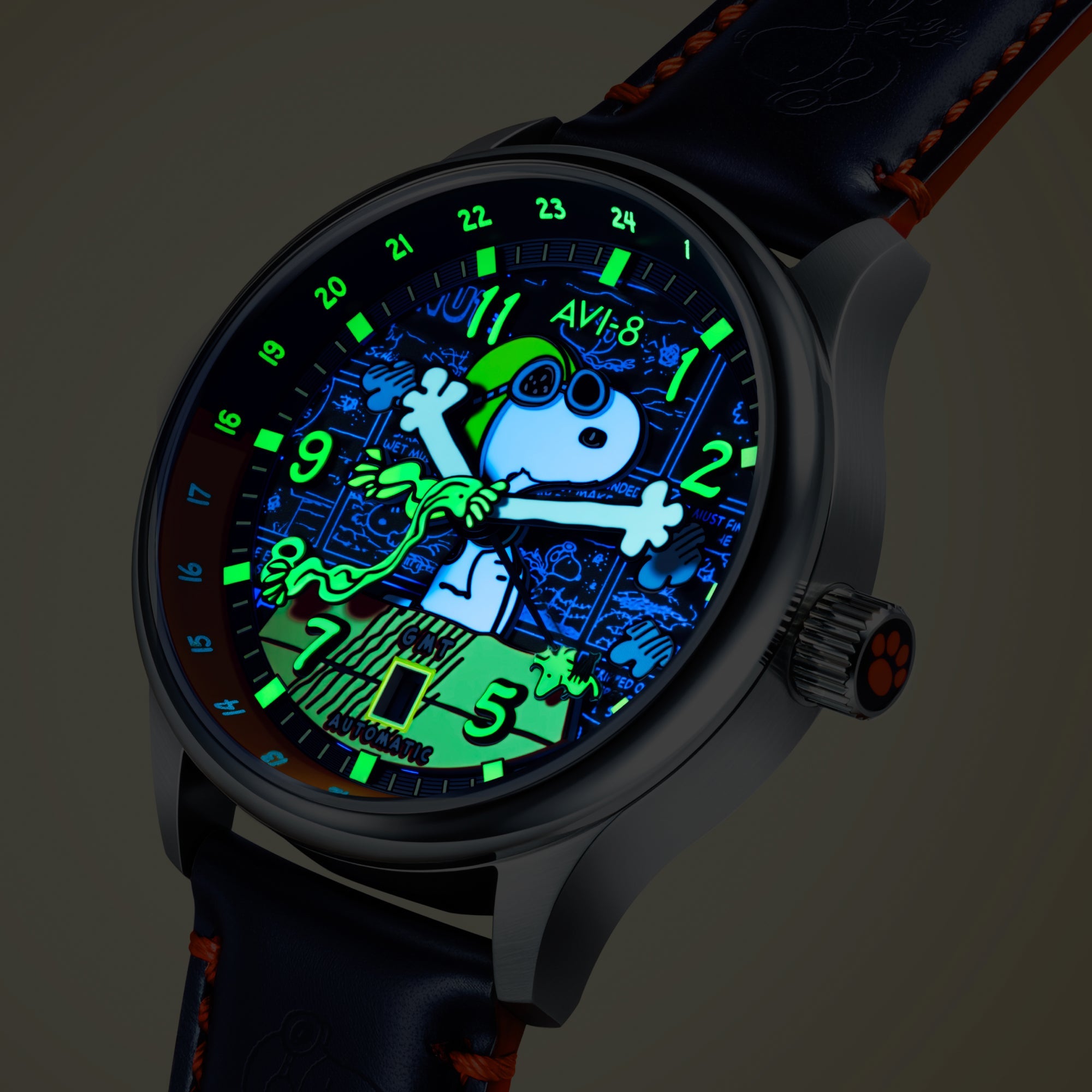 AVI-8 Kent Gmt Automatic Peanuts Snoopy Flying Ace Limited Edition Sketchbook Blue