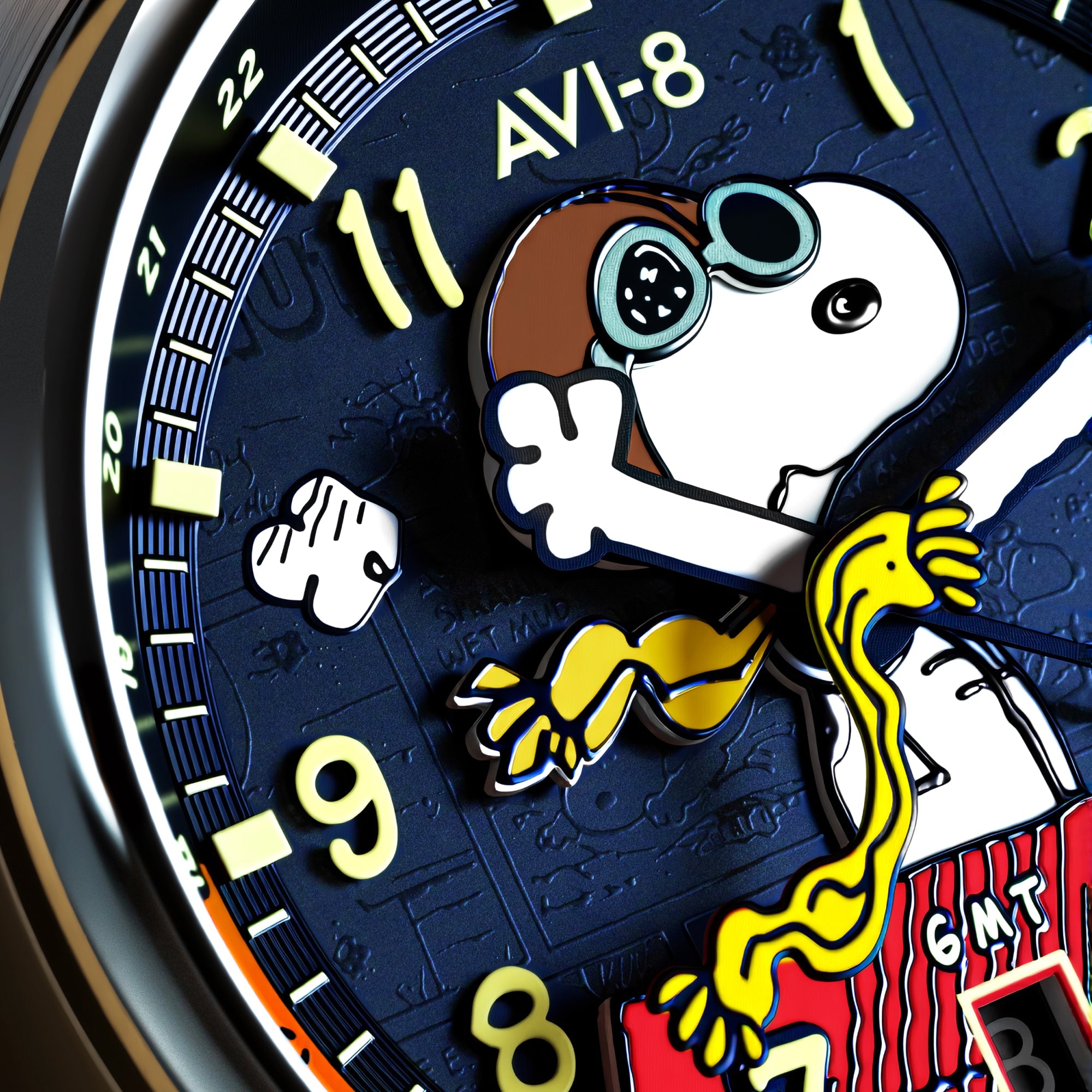 AVI-8 Kent Gmt Automatic Peanuts Snoopy Flying Ace Limited Edition Sketchbook Blue