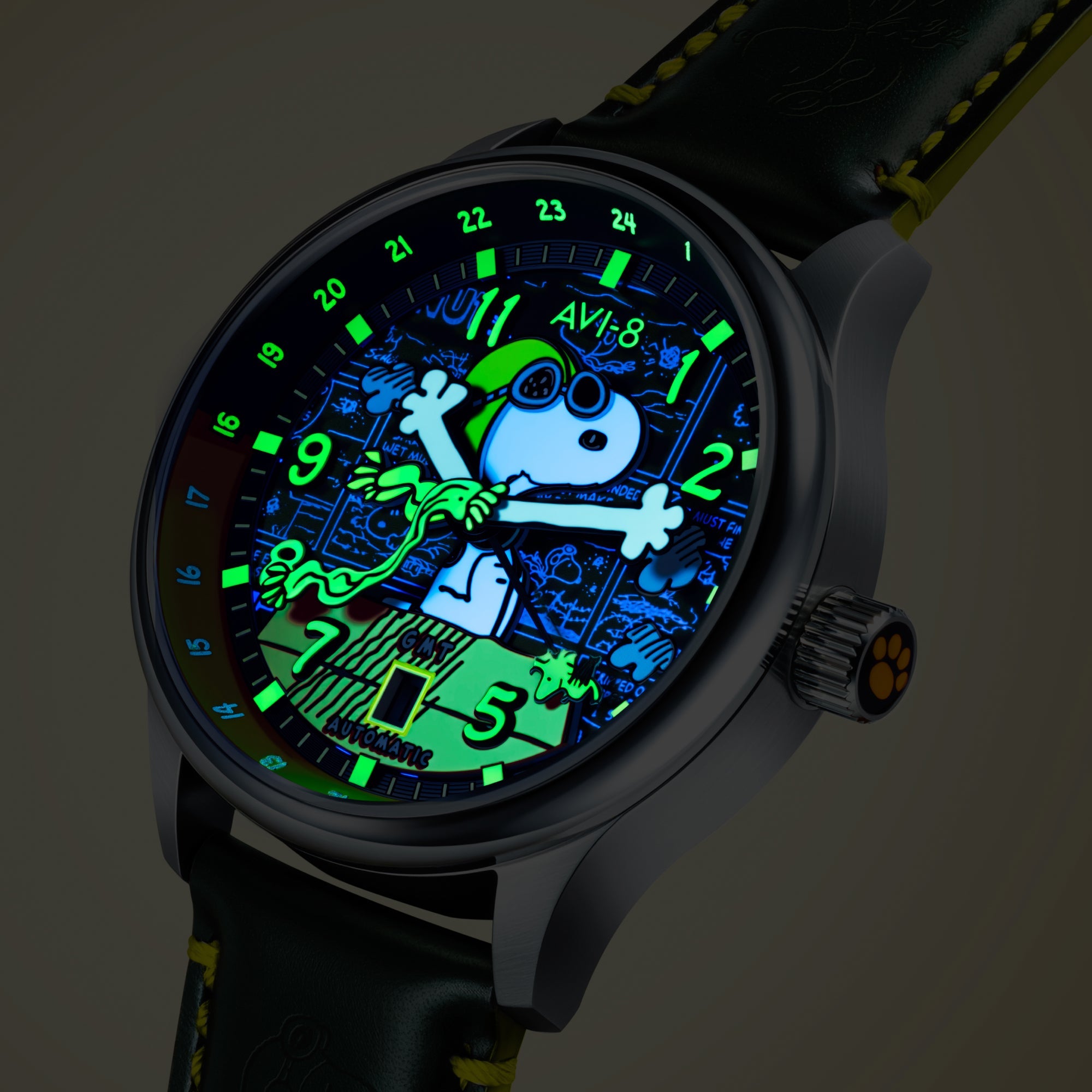 AVI-8 Kent Gmt Automatic Peanuts Snoopy Flying Ace Limited Edition Winter Green