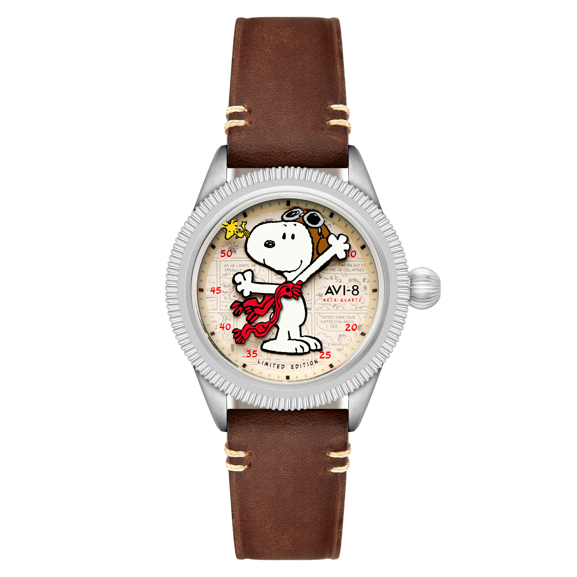 AVI-8 Flyboy Airmaster 40 Meca Quartz Peanuts Snoopy Flying Ace Limited Edition Camel Brown Av 4138 01