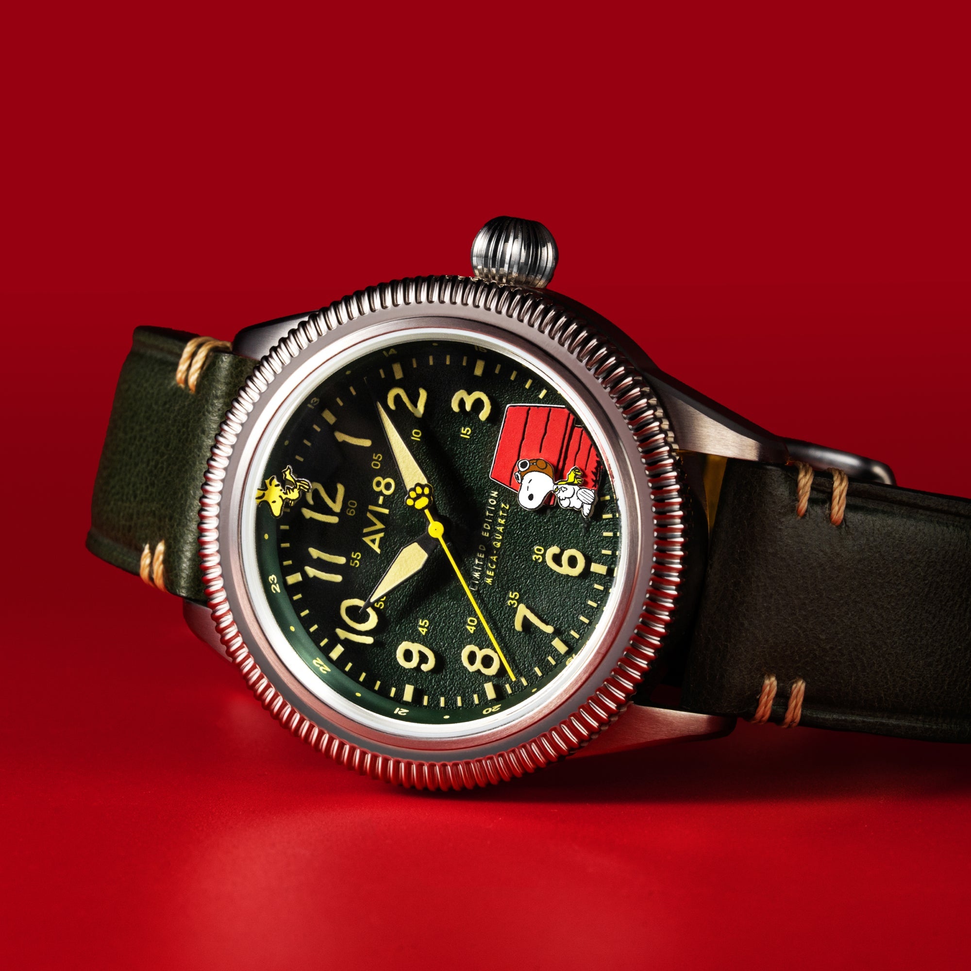 AVI-8 Flyboy Airmaster 40 Meca Quartz Peanuts Snoopy Flying Ace Limited Edition Doghouse Green Av 4139 01