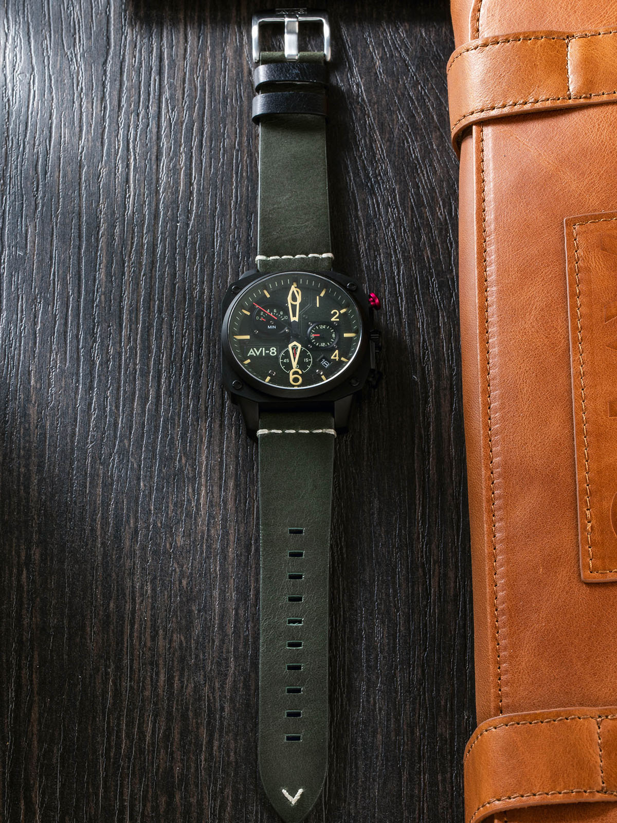 AVI-8 Forest Green Leather Watch Strap | AV-STRAP22-L25