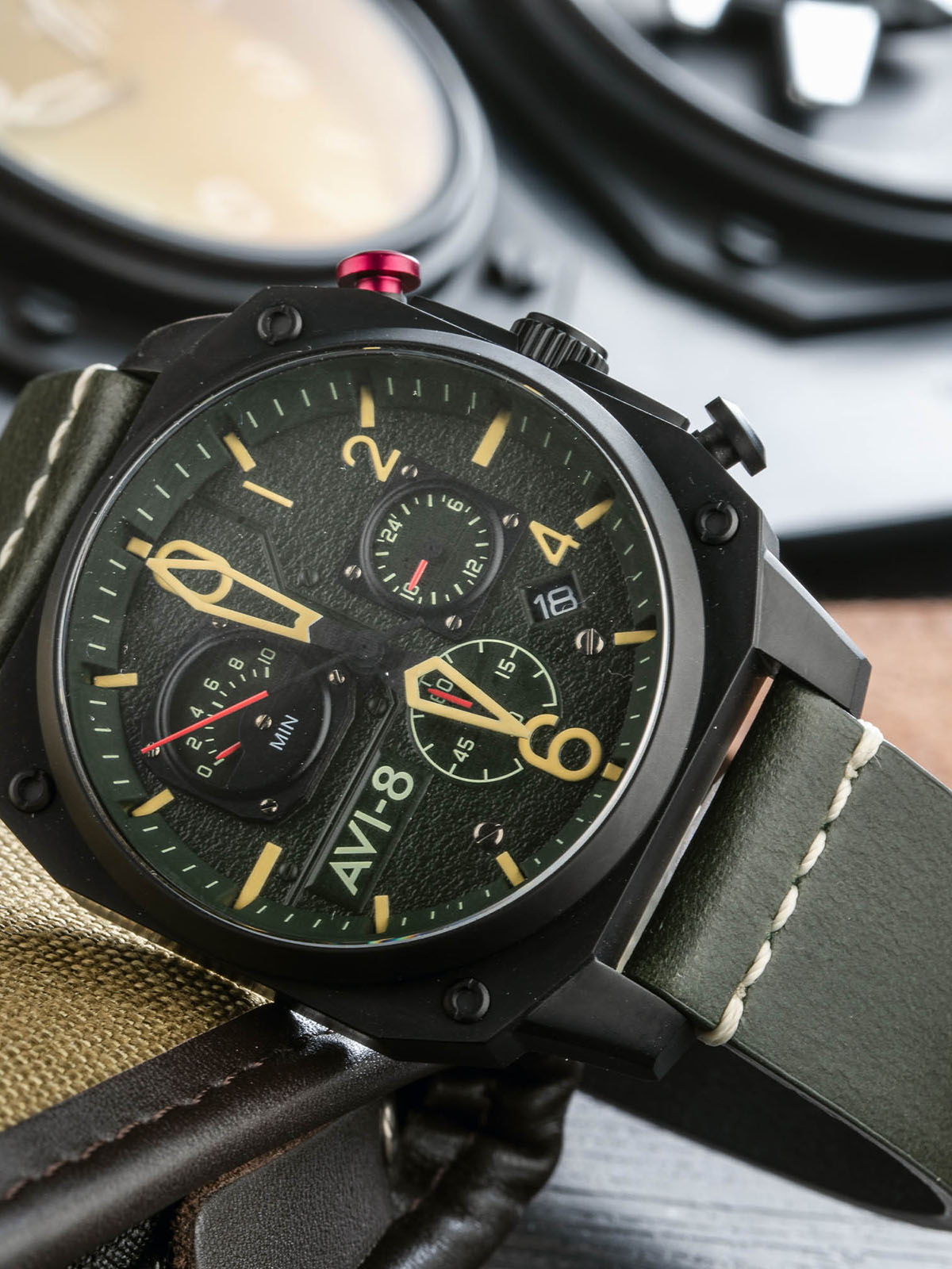 AVI-8 Forest Green Leather Watch Strap | AV-STRAP22-L25