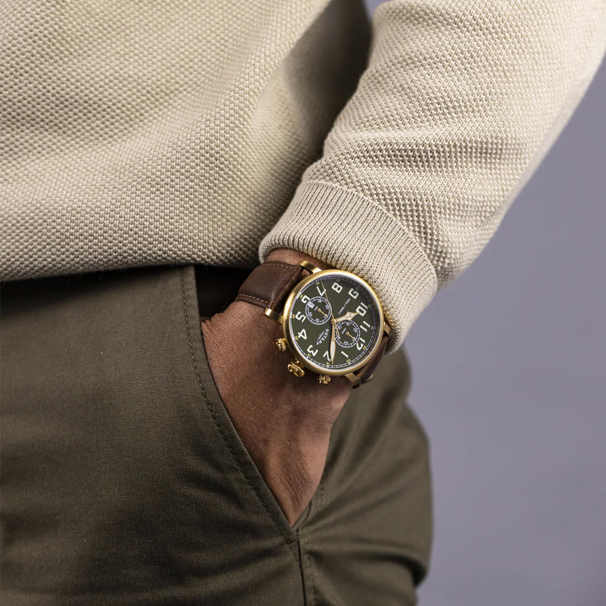 Rotary Men's Heritage Pilot Gold PVD & Leather Watch | RGS10002/24