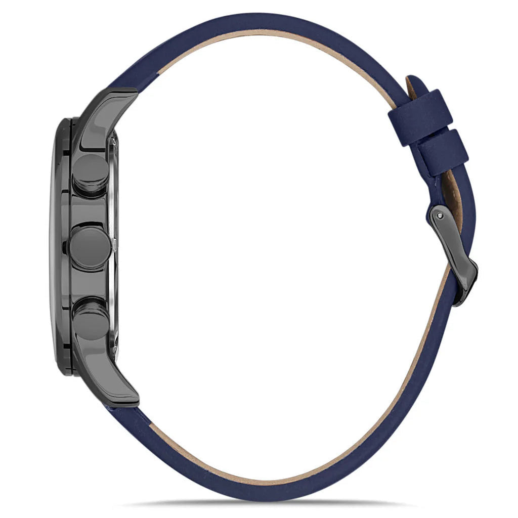 Bigotti Gunmetal Grey Blue Multi-Dial Rose Gold Hands Blue Leather Strap | BG.1.10390-6