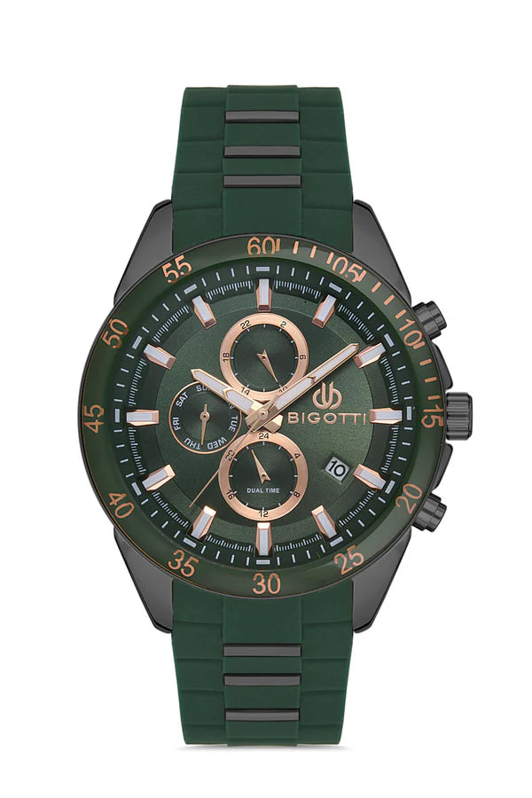Bigotti Gunmetal Green Multi-Dial Calendar Rose Gold Luminous | BG.1.10399-4