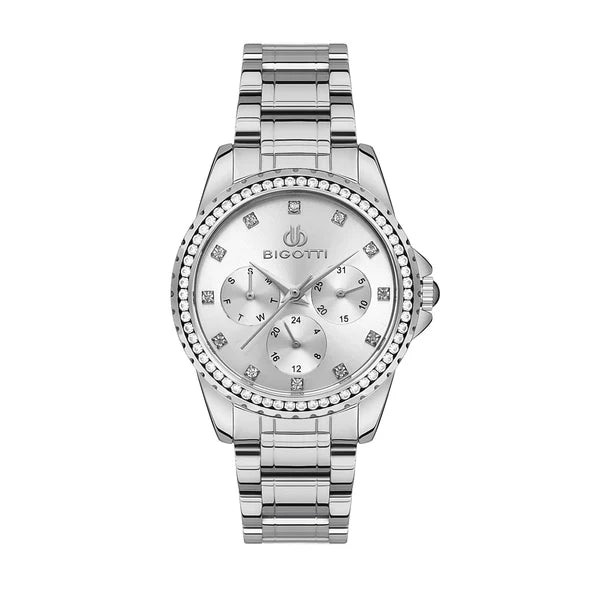 Bigotti Stainless Steel Watch Silver Dial Stones on Bezel | BG.1.10453-1