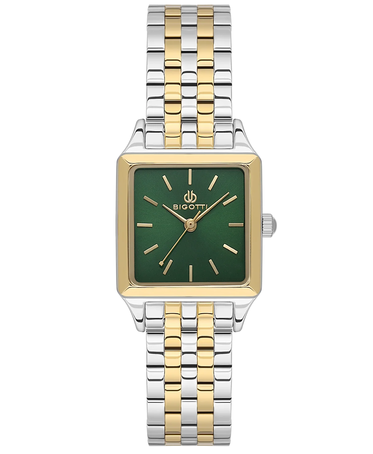Bigotti Square Green Dial Rose Gold Hands Stainless Steel Women's Watch | BG.1.10560-5