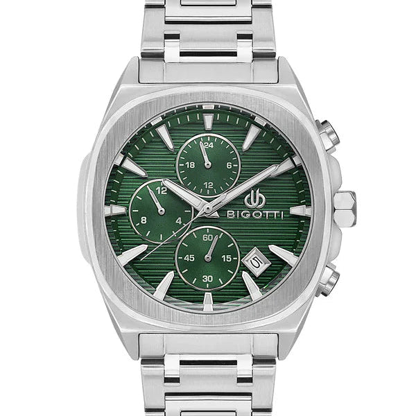 Bigotti Green Dial Calendar Stainless Steel Men’s Watch | BG.1.10583-4