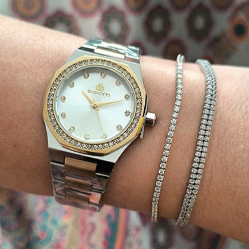 Bigotti Rose Gold Stainless Steel Silver Dial Stones Men's Watch | BG.1.10587-3