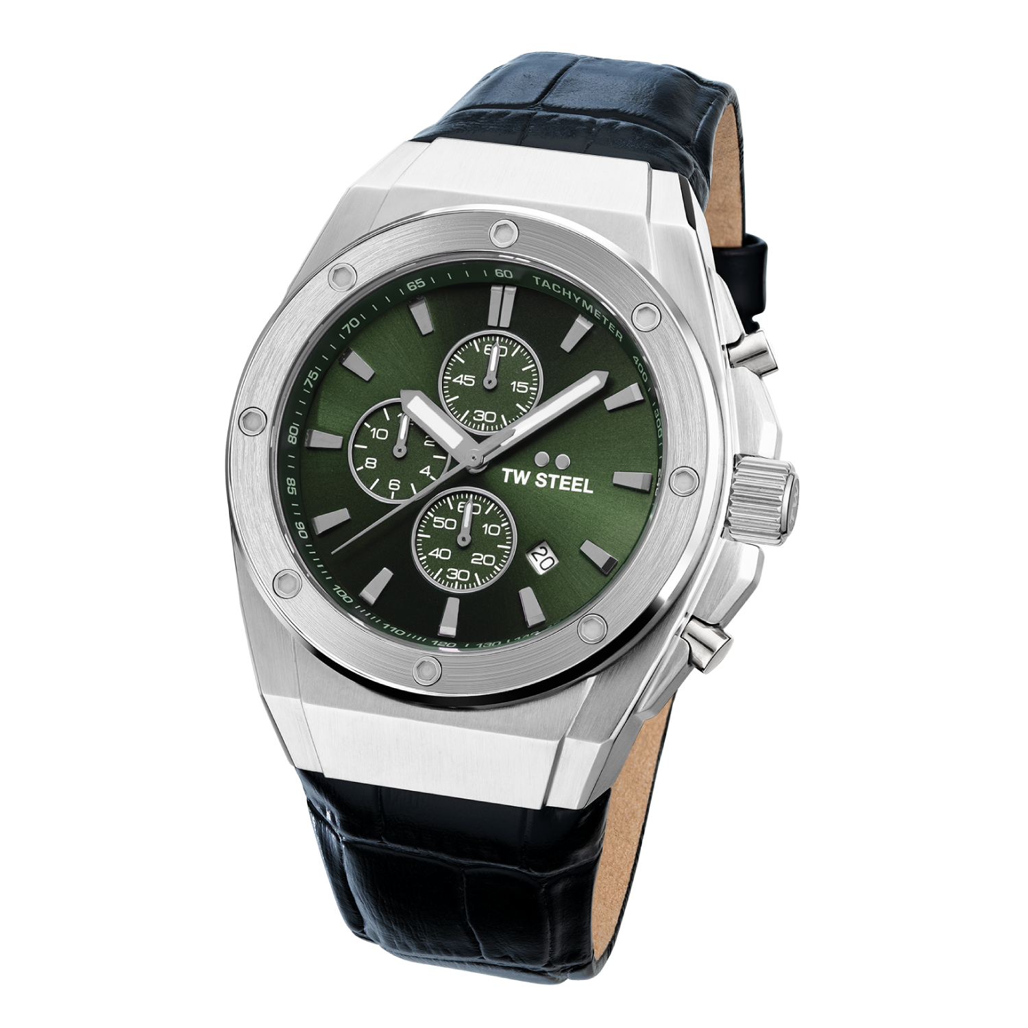 TW Steel Ceo Tech Green Dial and Black Leather Strap 44mm Limited Edition Men's Watch | CE4101