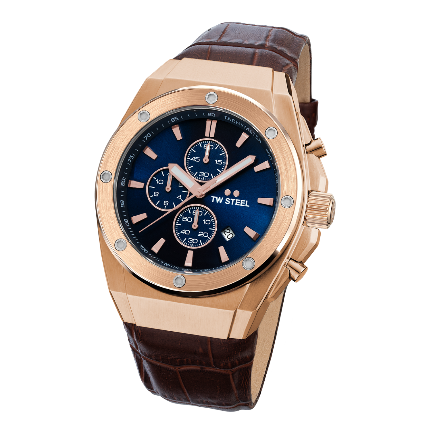 TW Steel Ceo Tech Blue Dial and Brown Leather Strap 44mm Limited Edition Men's Watch | CE4106