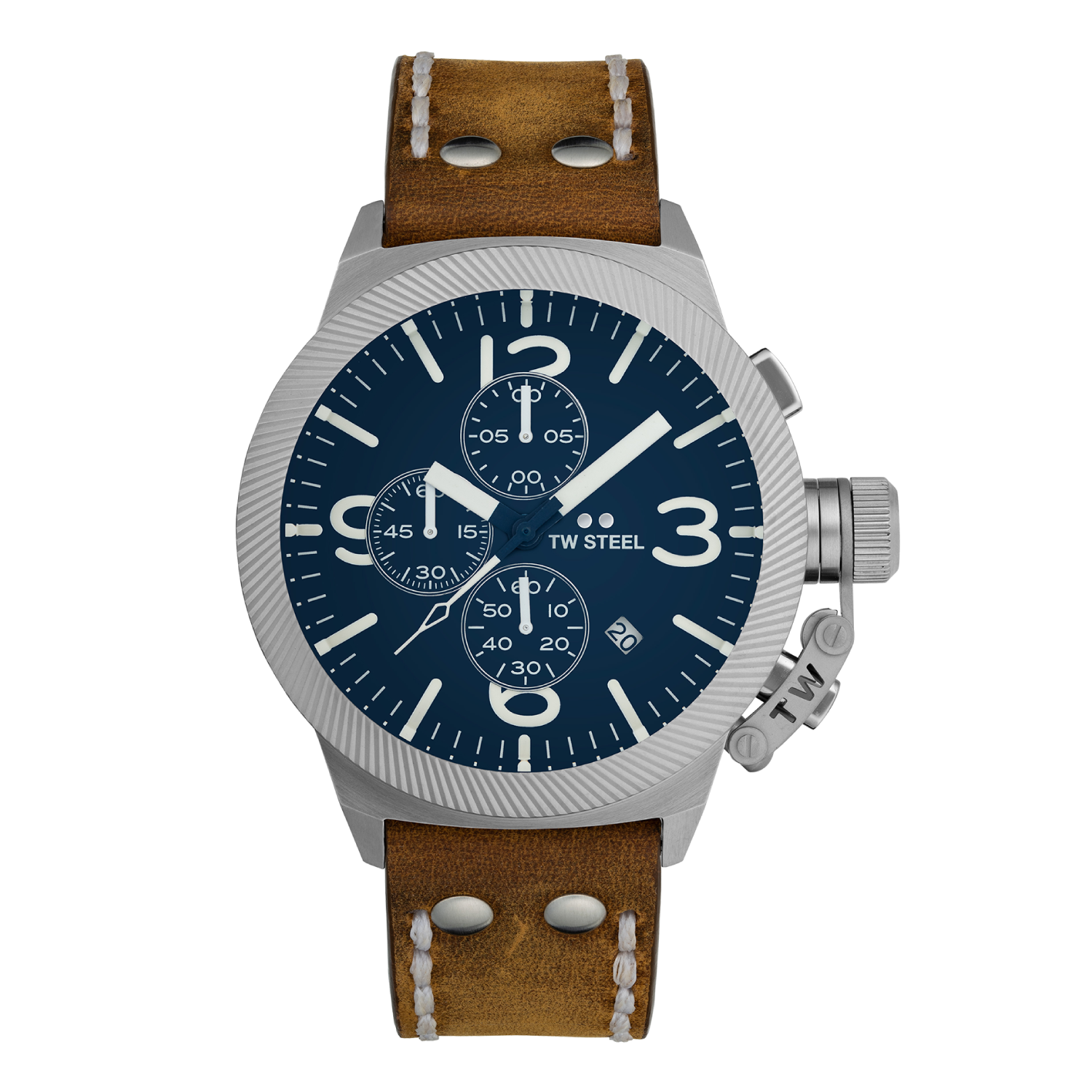 TW Steel Canteen Blue Dial and Brown Leather Strap 45mm Men's Watch | CS106