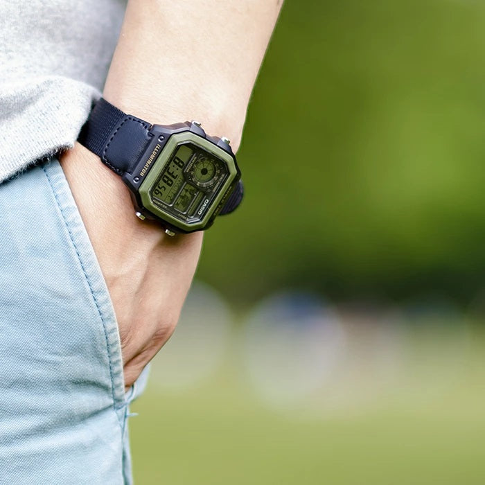 Casio World Time Digital Nylon Belt Youth Watch | AE-1200WHB-1BVDF