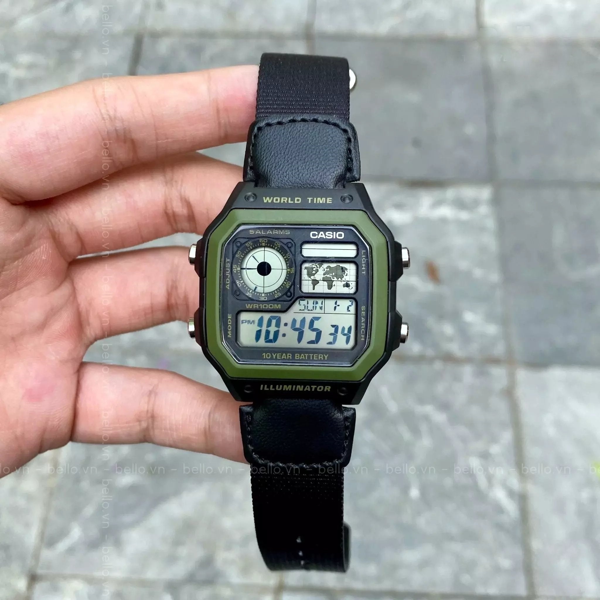 Casio World Time Digital Nylon Belt Youth Watch | AE-1200WHB-1BVDF