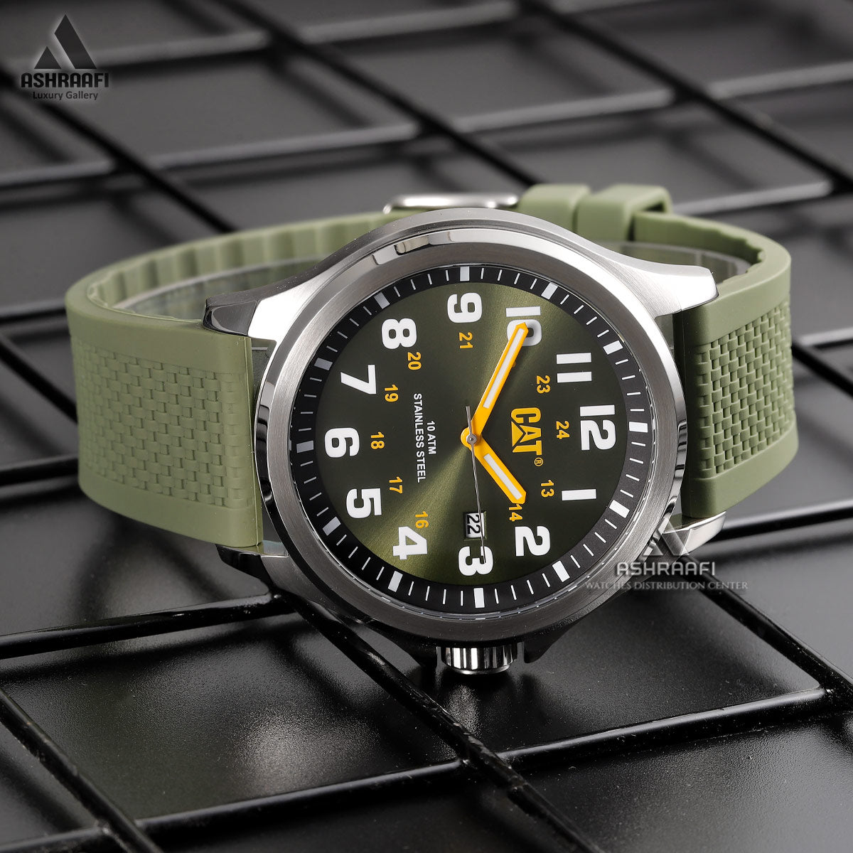 CAT Operator Green Dial Calendar Rubber Strap Men’s Watch | PU.141.23.317