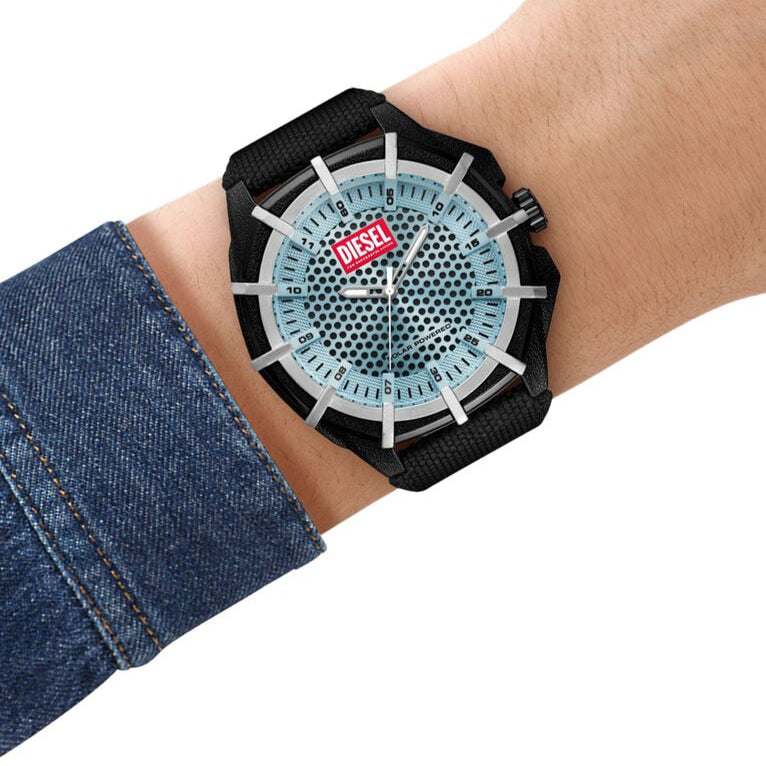 Diesel Framed Solar-Powered Blue Dial with Black Strap Men's Watch | DZ4679