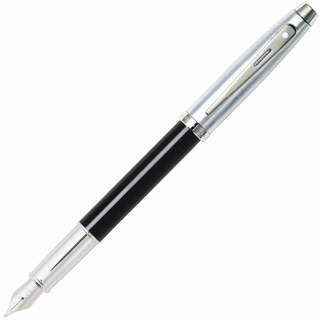 Sheaffer 100 Brushed Chrome Black Fountain Pen | E0931353-30