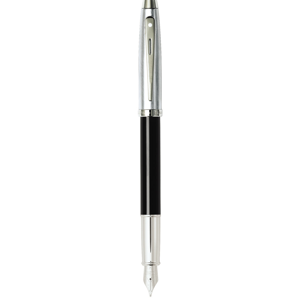 Sheaffer 100 Brushed Chrome Black Fountain Pen | E0931353-30
