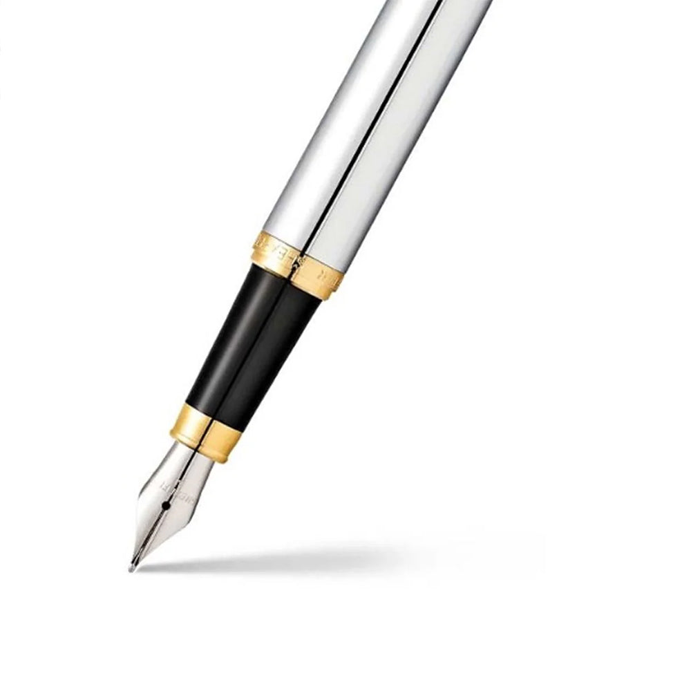 Sheaffer Bright Chrome VFM with Gold Tone Trim as Set of 2 pens - Ballpoint Pen & Fountain pen (M) Gift Set | E5942253