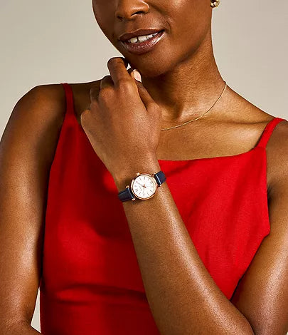 Fossil Carlie Mini Three-Hand Navy Leather Watch | ES4502