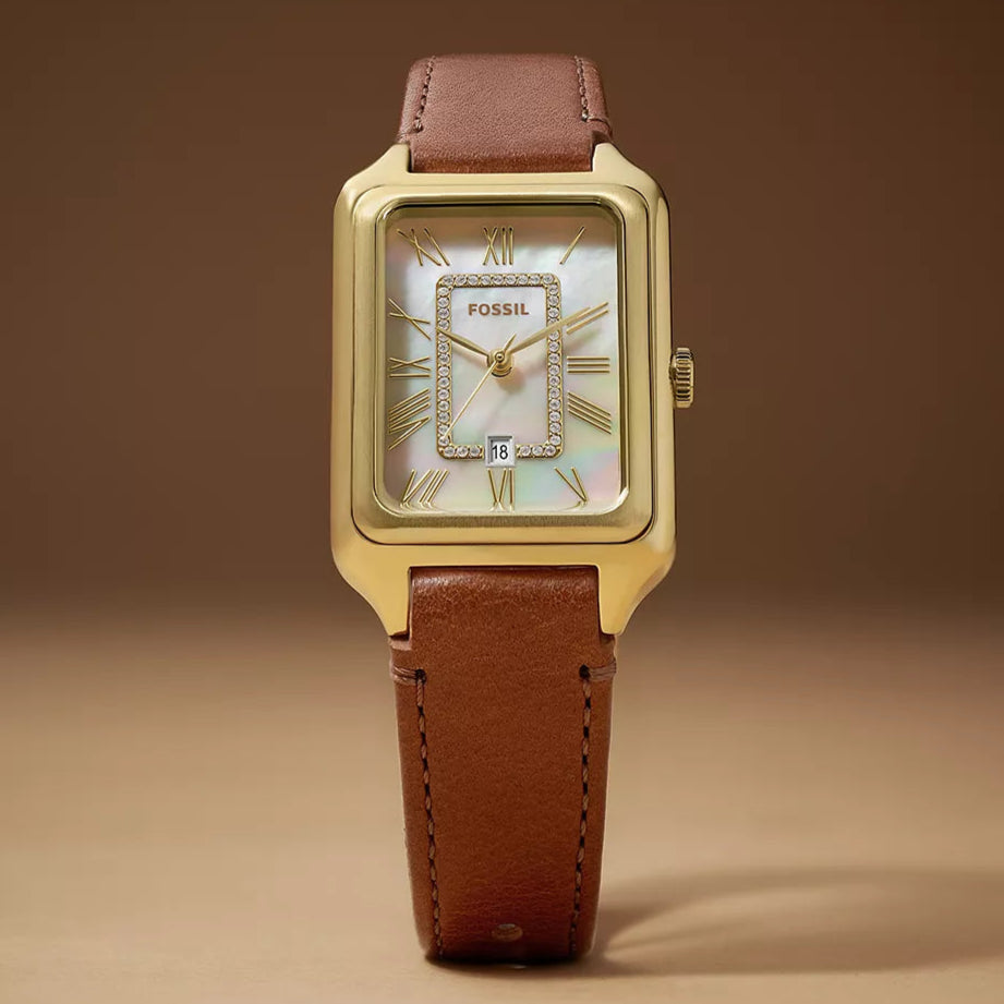 Fossil Raquel Three-Hand Medium Brown LiteHide Leather Woman's Watch | ES5307