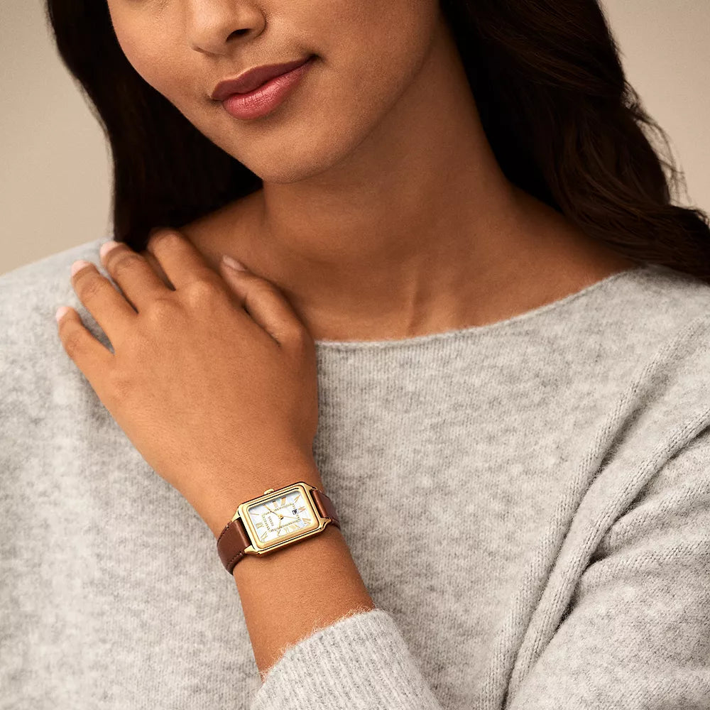 Fossil Raquel Three-Hand Medium Brown LiteHide Leather Woman's Watch | ES5307