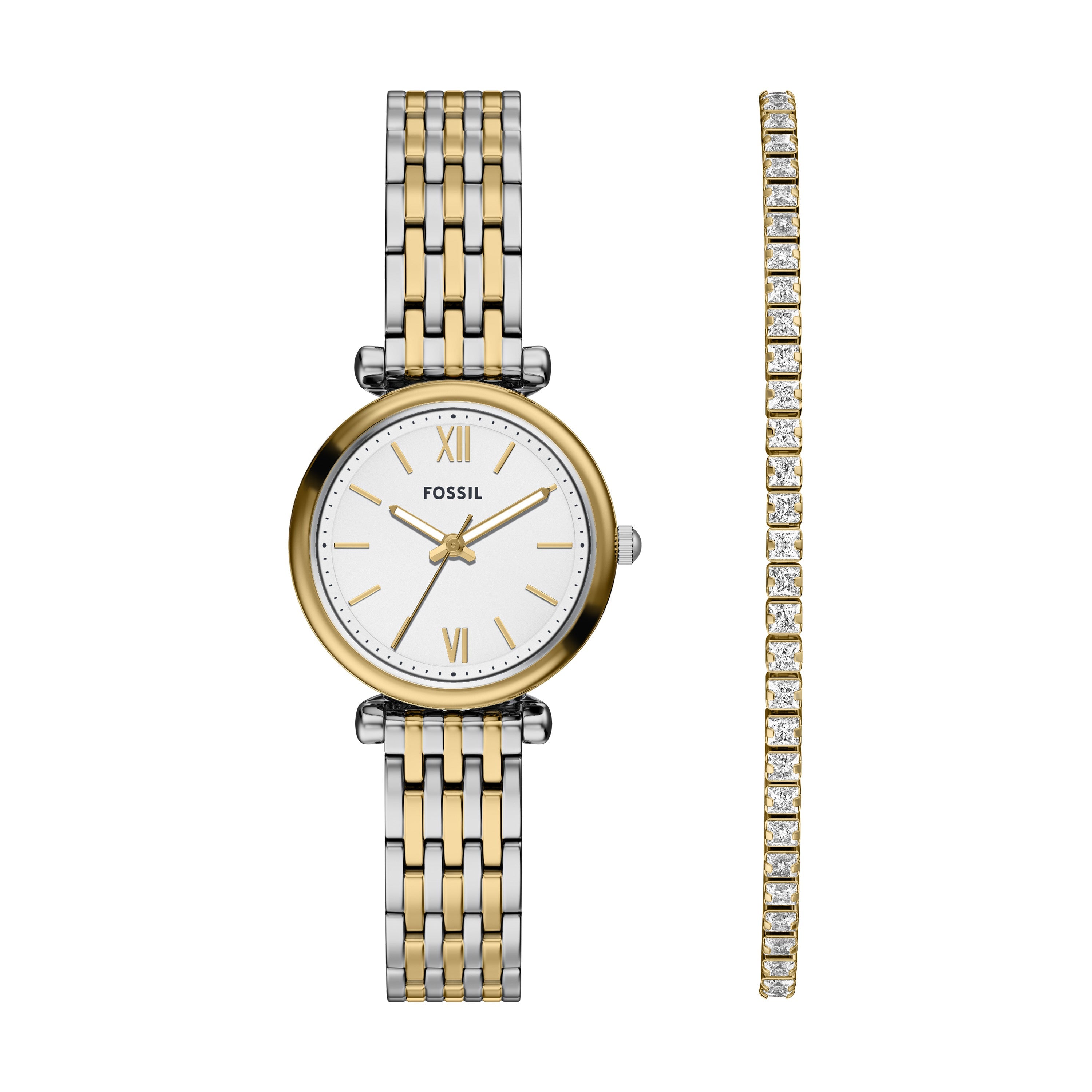 Fossil Carlie Three Hand Two Tone Stainless Steel Women's Watch Giftset | ES5450SET